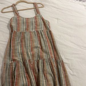 Medium ankle length striped Boho summer dress. Adjustable straps.